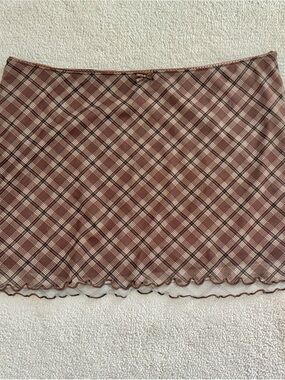 H&M Women’s Y2K Style Brown Plaid Lettuce Trim Mini Skirt M